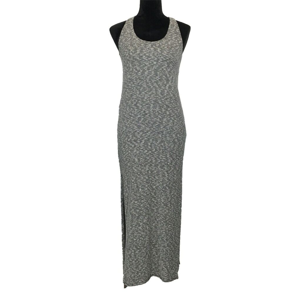 Banana Republic Dress XS Black White Texture Stripe Long Side Slit‎ Bodycon Maxi